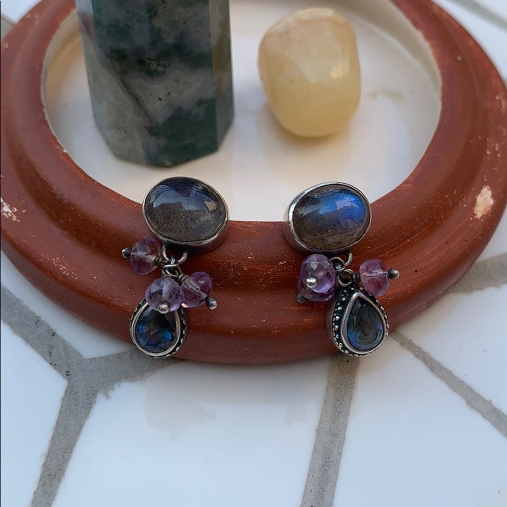 Antique Labradorite Silver Earrings
